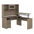 Ash Gray Engineered Wood Sit to Stand L Desk with Hutch T6784