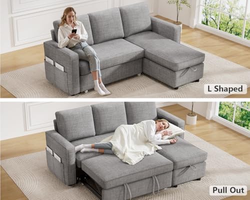 Dark Grey Sleeper Sofa Bed with Reversible Storage Chaise R94815