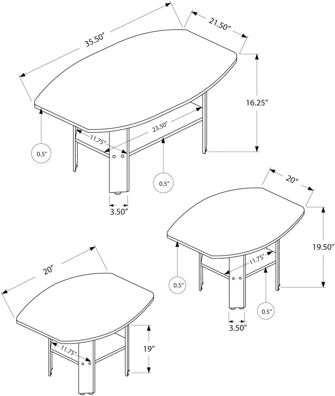Grey Laminate 3Pcs Coffee End Side Table Z2011