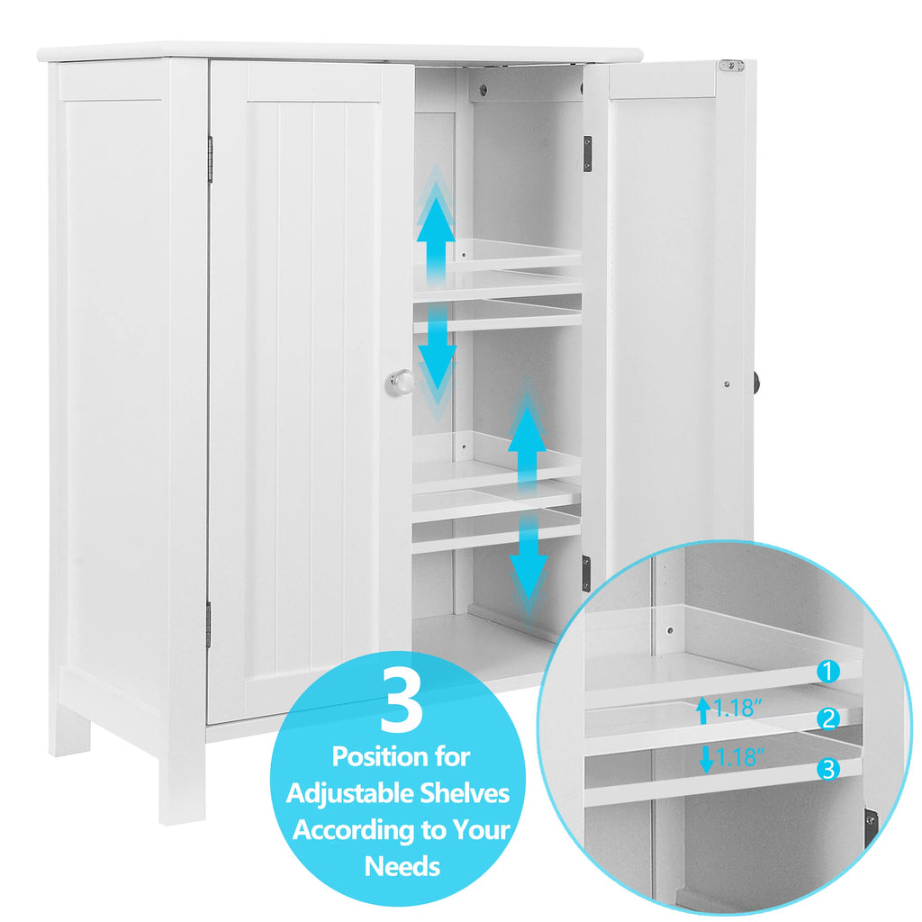 2-Door White Bathroom Floor Storage Cabinet with Adjustable Shelves T613763