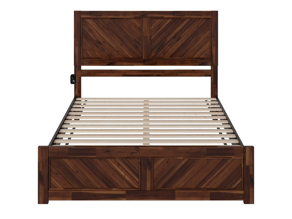 Queen Solid Wood Low Profile Platform Bed with Footboard, Walnut Y61264