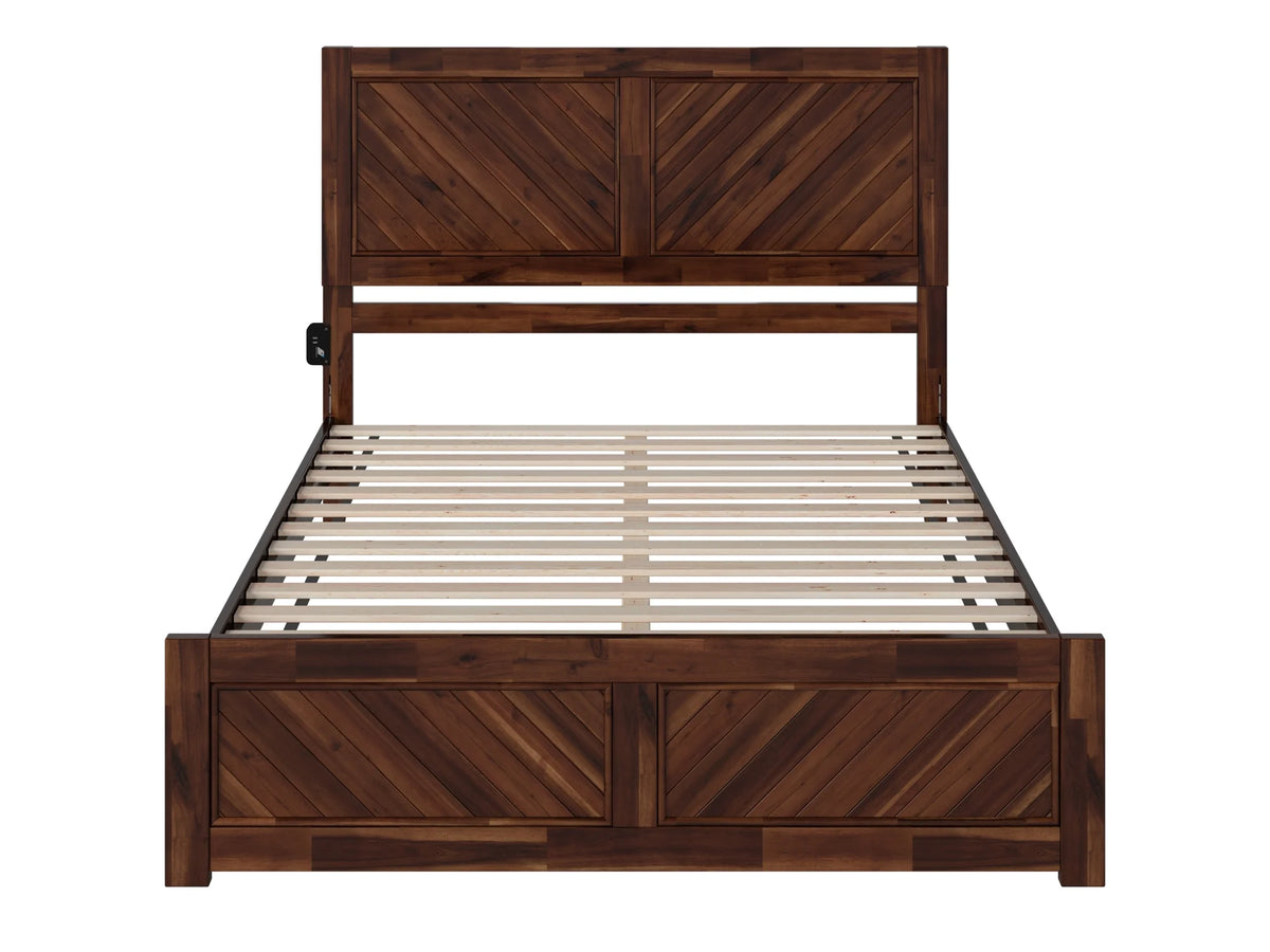 Queen Solid Wood Low Profile Platform Bed with Footboard, Walnut Y61264