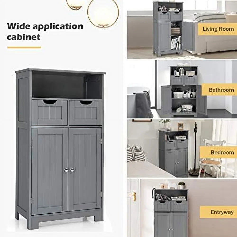 Grey Bathroom Floor Cabinet with 2 Doors and 2 Drawers D557
