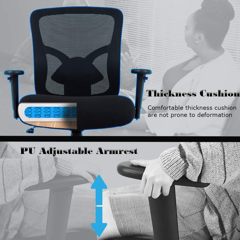 Black Mesh Ergonomic Office Chair 400 lbs with Wheels and Adjustable Arms P12772