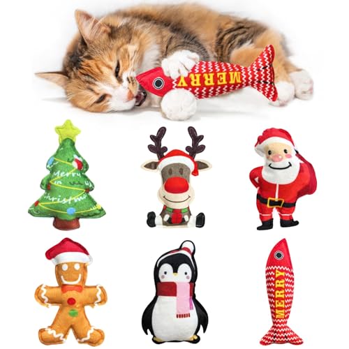 6 Pcs Christmas Catnip Plush Cat Toys P504091