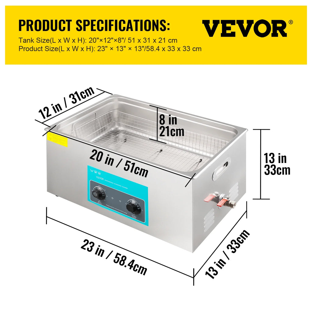 30L Ultrasonic Cleaner 304 Stainless Steel with Heater Timer D9095