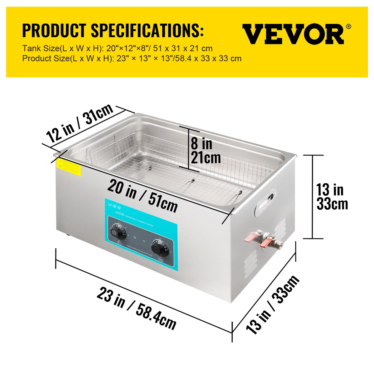 30L Ultrasonic Cleaner 304 Stainless Steel with Heater Timer D9095