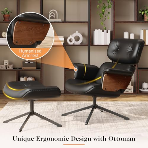 Black PU Leather Recliner Swivel Chair with Ottoman D496854