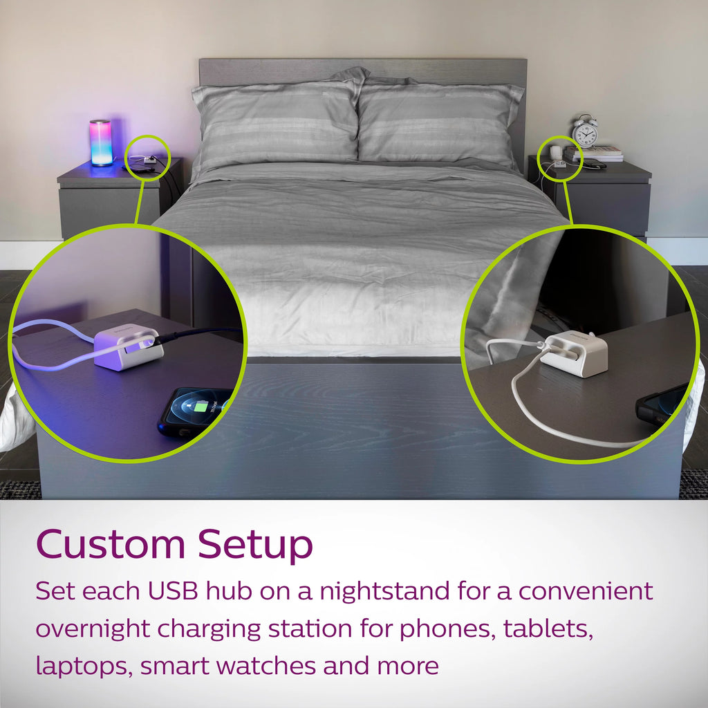 Twin USB Tabletop Charger, 4 USB-A Ports, 8ft Split Cord, White L267