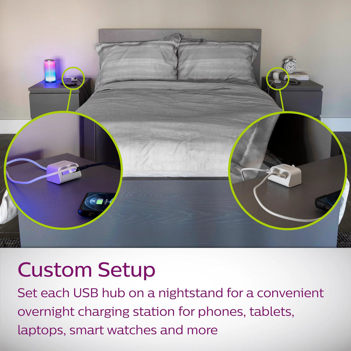 Twin USB Tabletop Charger, 4 USB-A Ports, 8ft Split Cord, White L267