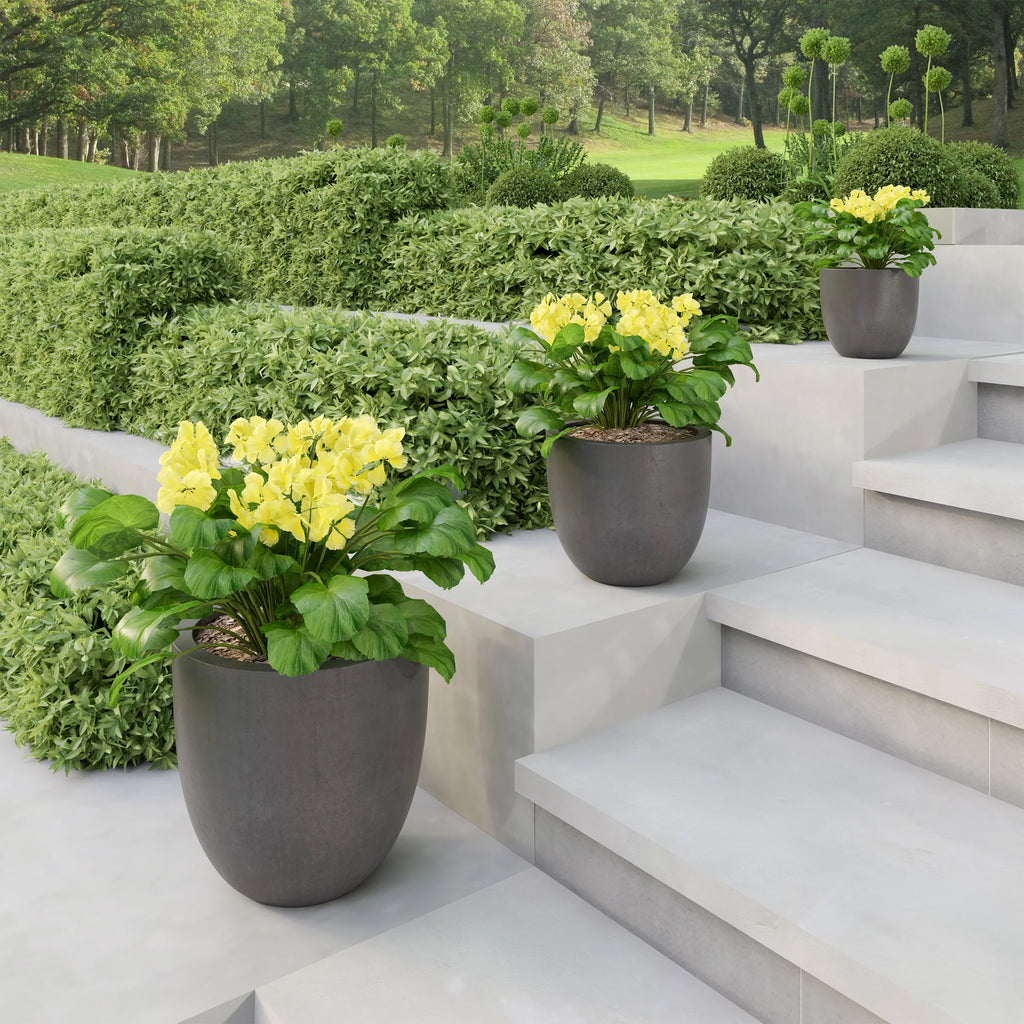 Set of 3 Tapered Gray Fiber Clay Planters L130