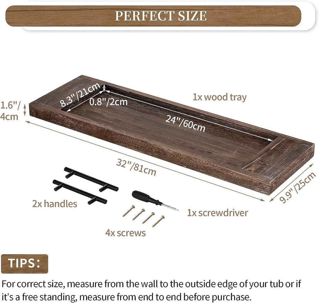 Wood Bath Tray with Handles A47514