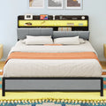 Gray LED Light Bed Frame with Storage and Upholstered Headboard Y6299