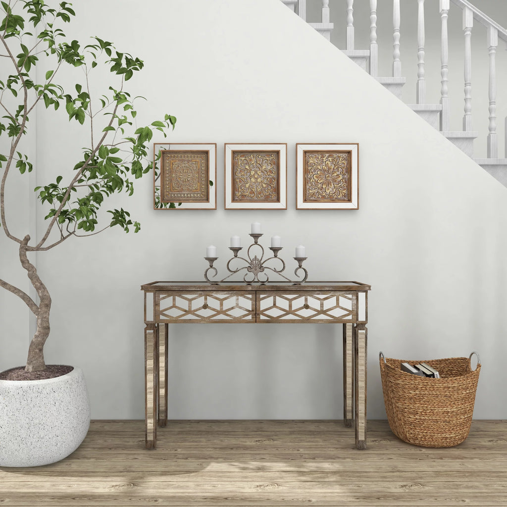 Gold Metal Floral Wall Decor with Mirror Panels 3 Count N470080