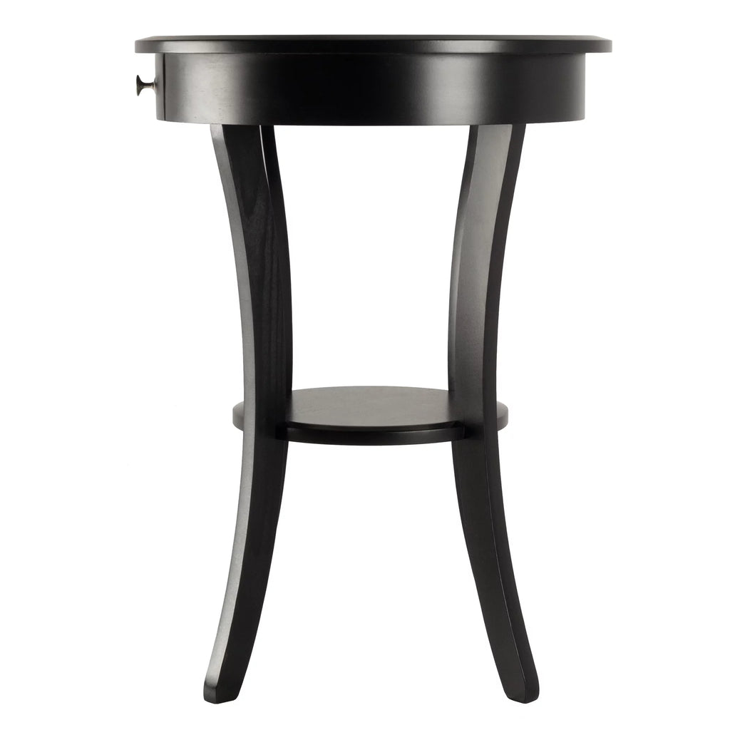 Black Round Wooden Accent Table with Drawer U445628