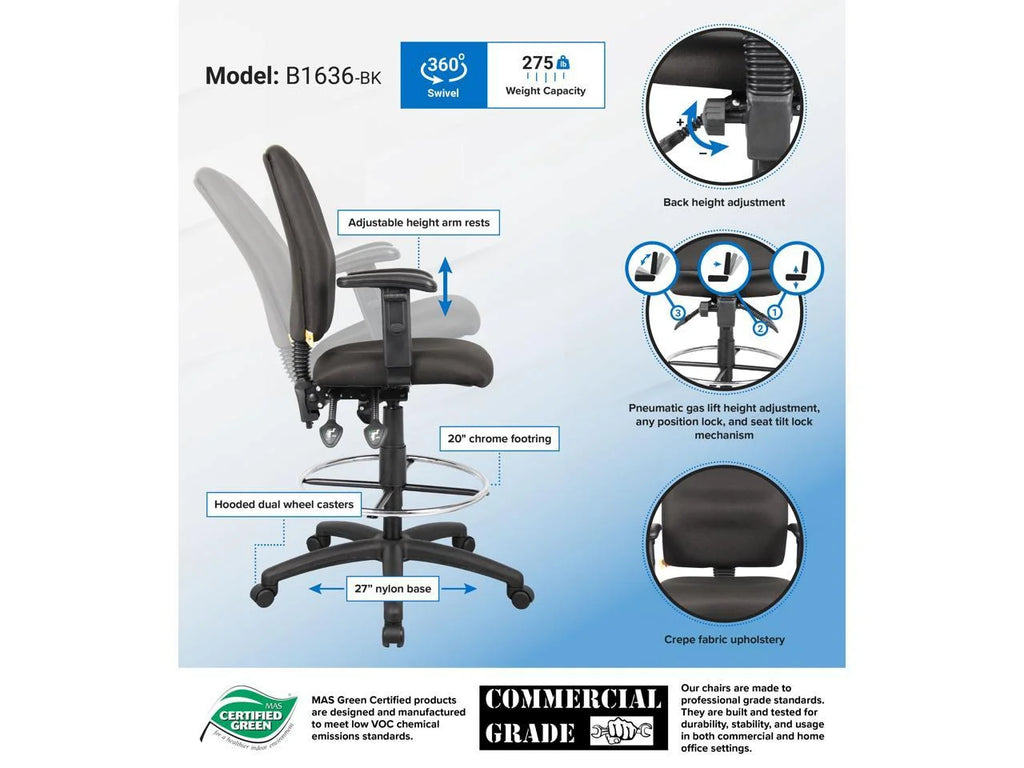 Black Drafting Stool with Adjustable Arms N3095