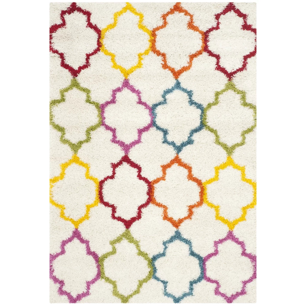 Ivory Multi Geometric Shag Area Rug E29367