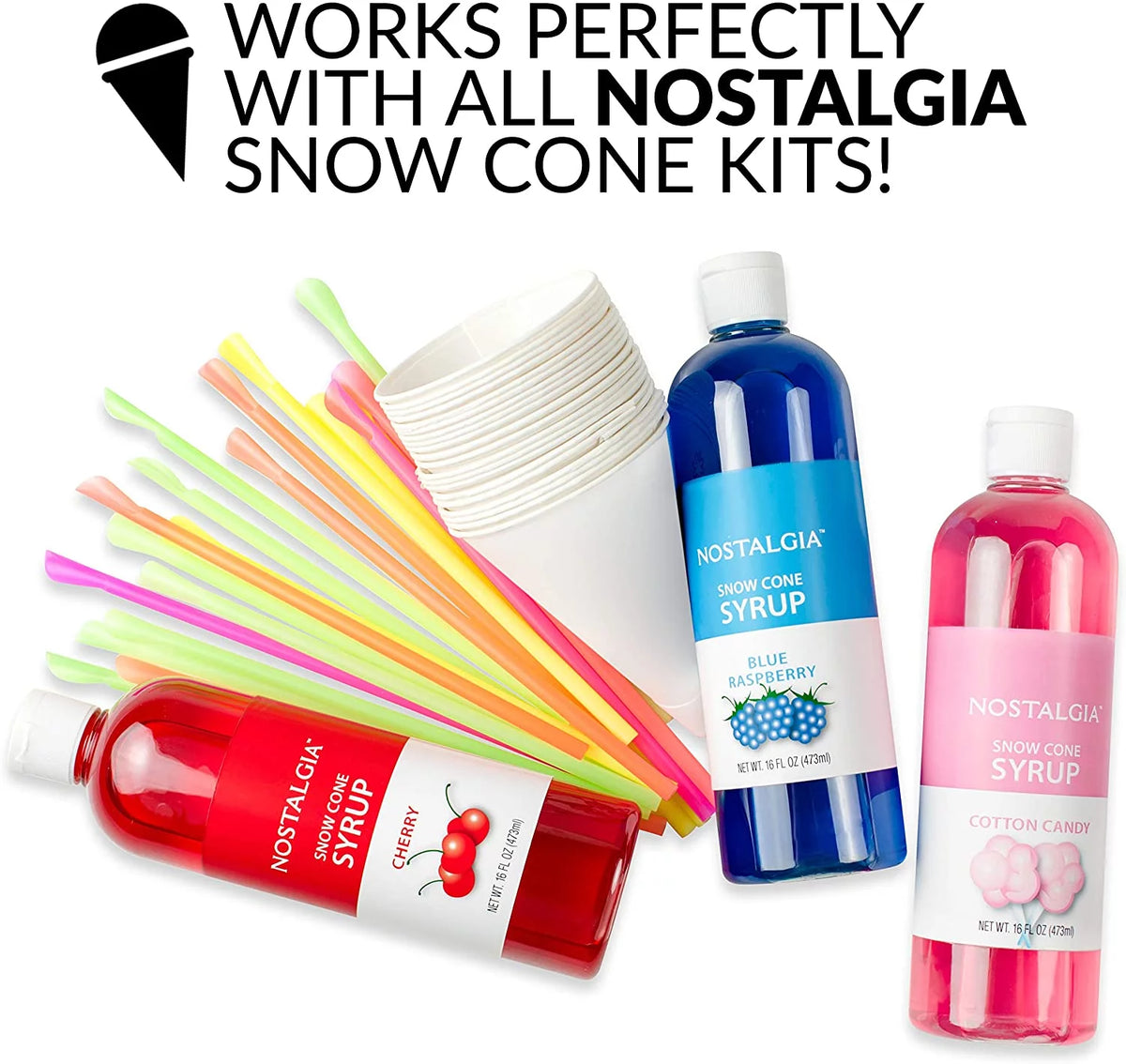 Retro Red Countertop Snow Cone Maker with 2 Reusable Plastic Cups & Ice Scoop U151639