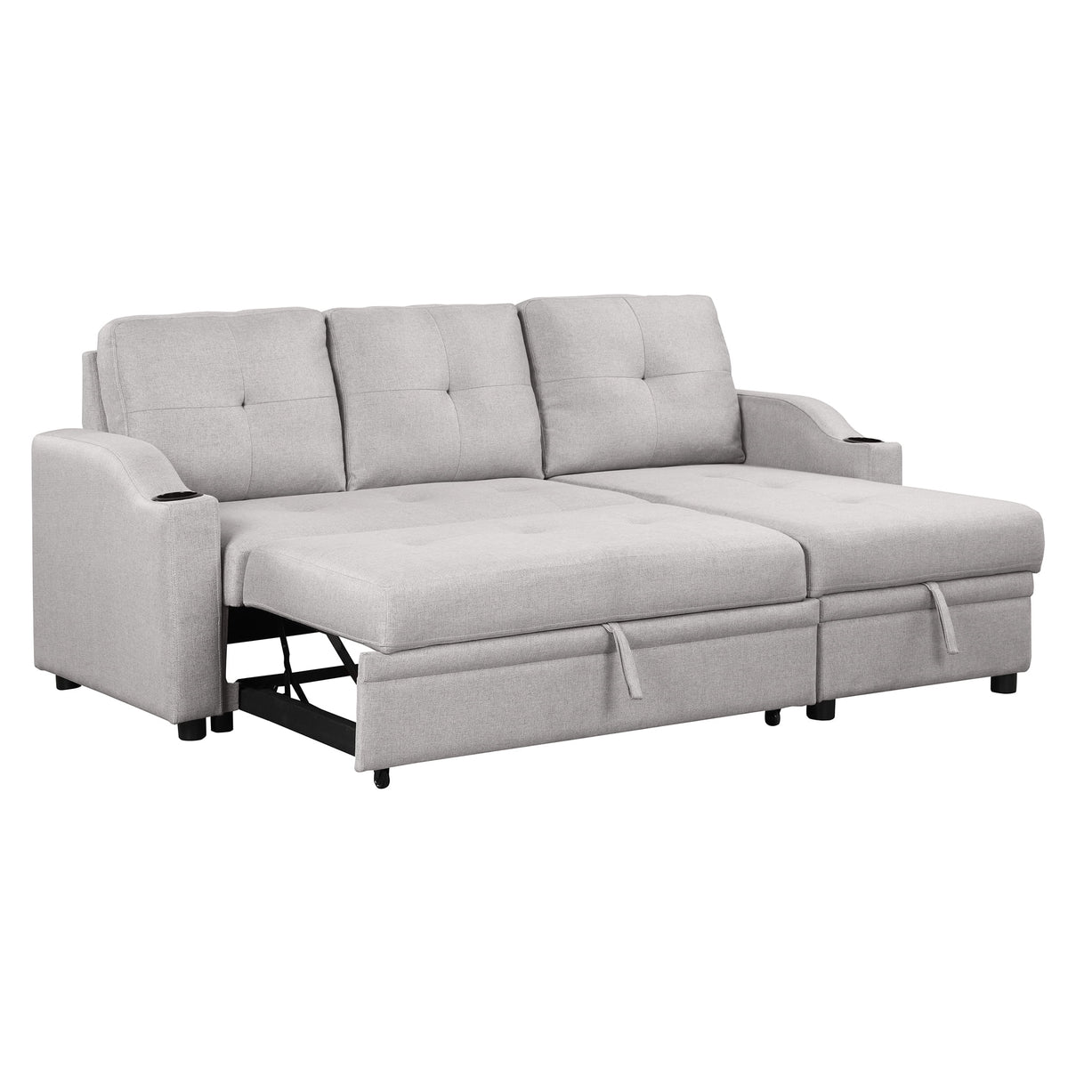 Gray Velvet L-Shape Sectional Sofa with Pull-Out Sleeper J887