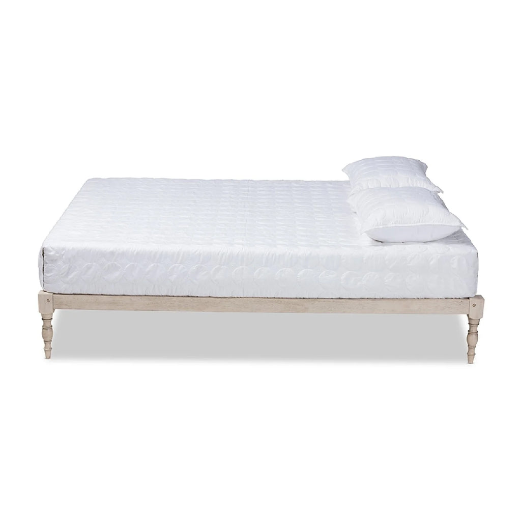 Antique White Wood King Size Platform Bed Frame Z897