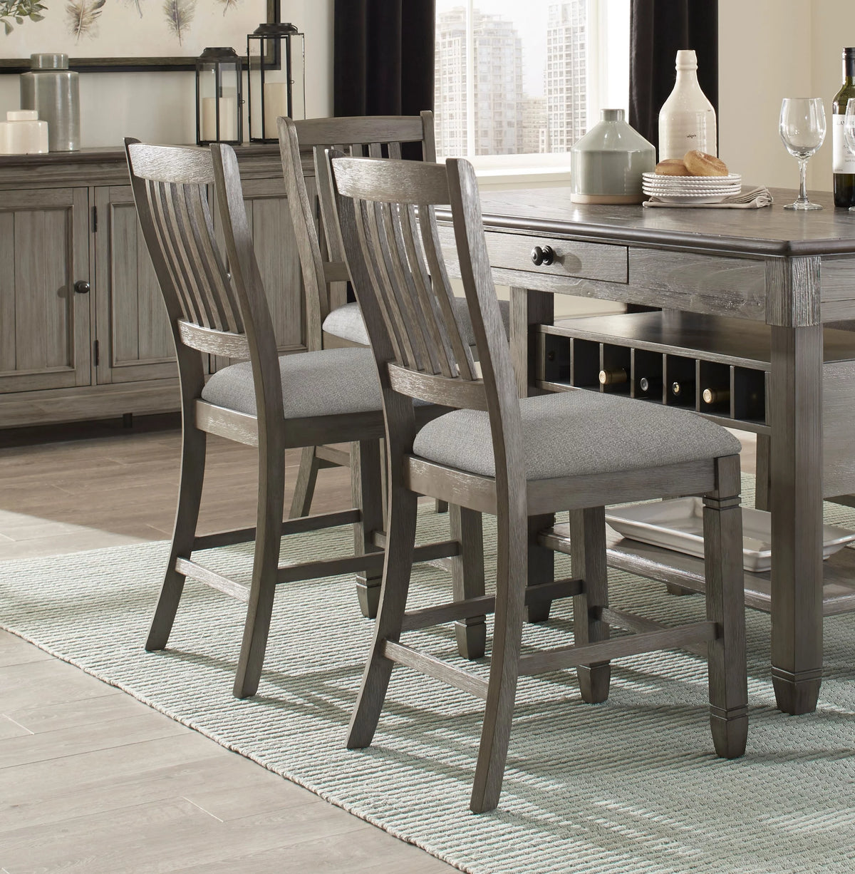 Antique Gray Counter Height Wooden Chairs 2Pc Set U504117