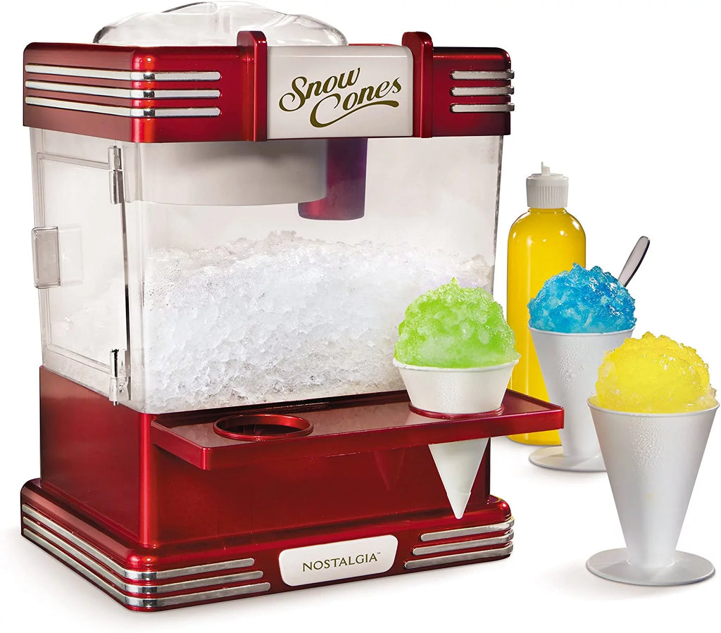 Retro Red Countertop Snow Cone Maker with 2 Reusable Plastic Cups & Ice Scoop U151639