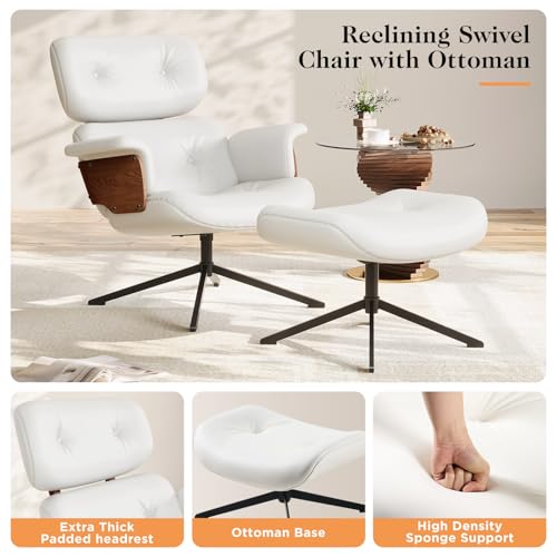 Black PU Leather Recliner Swivel Chair with Ottoman D496854