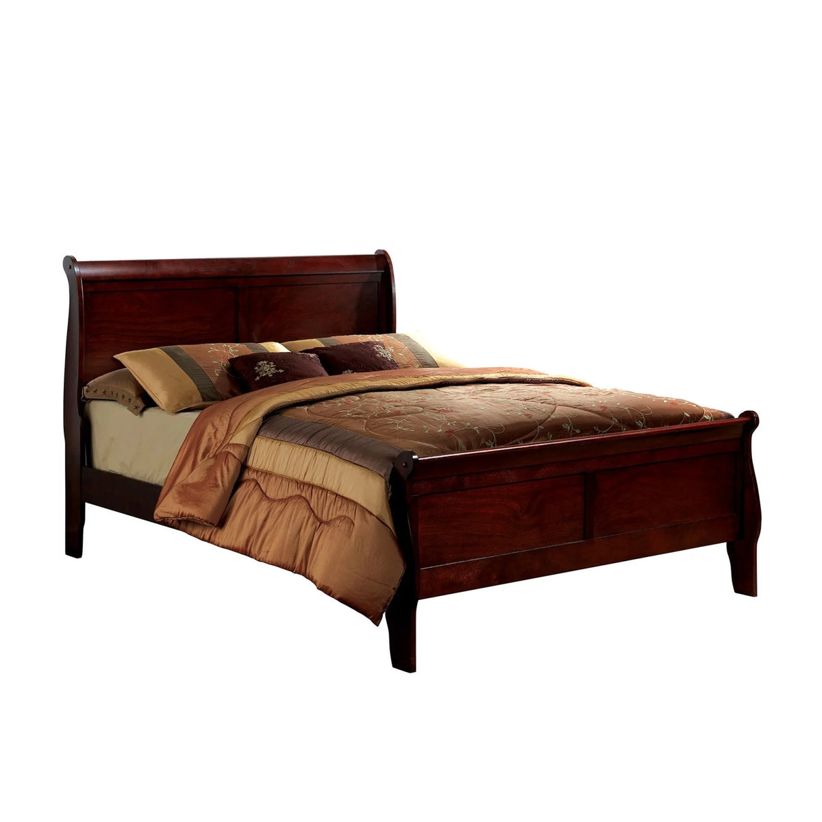 Cherry Sleigh Bed Queen Size Solid Wood Q379