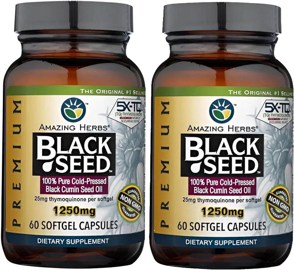 Black Seed Oil Capsules 1250mg Cold-Pressed Nigella Sativa 60 Count Pack of 2 S618390