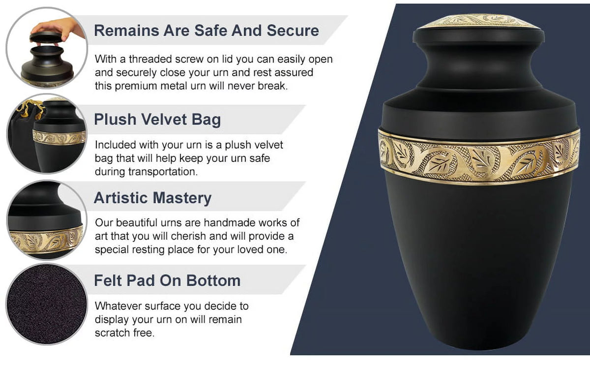 Black Large Adult Urn with Velvet Bag F84298