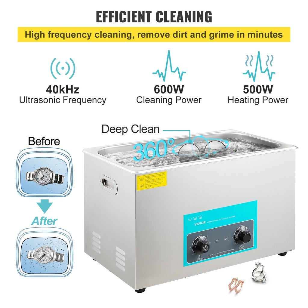 30L Ultrasonic Cleaner 304 Stainless Steel with Heater Timer D9095