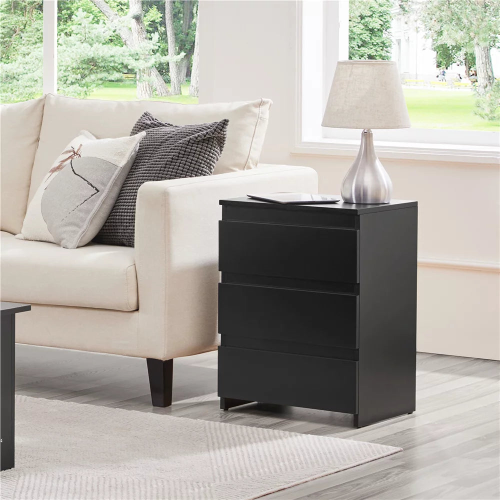 Black 3 Drawer Wooden Nightstand Set of 2 T756861