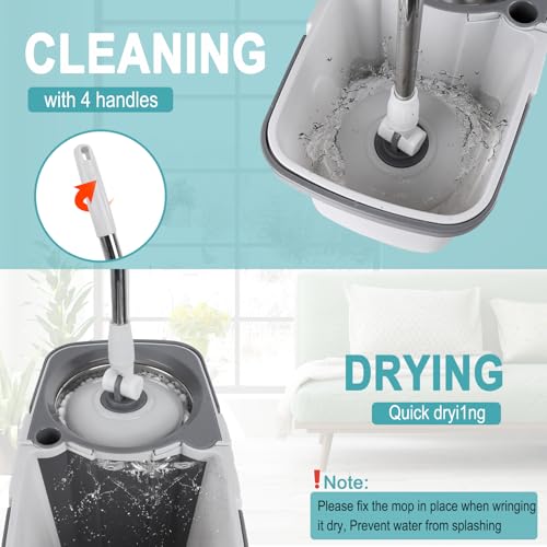 Spin Mop and Bucket with Wringer Set, 4 Reusable Microfiber Mop Pads M22338