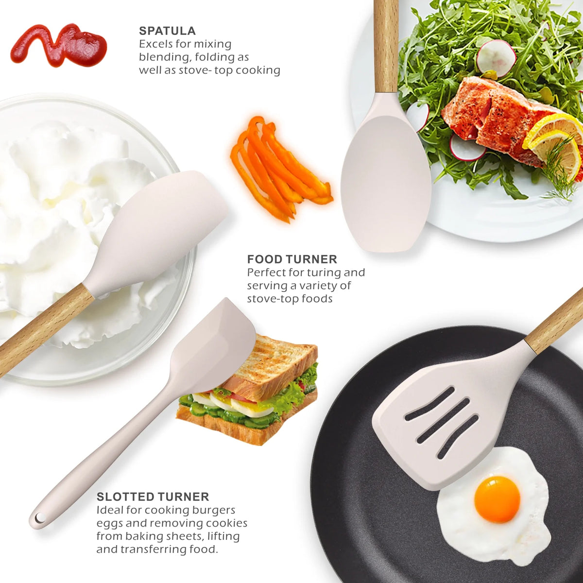 Silicone Cooking Utensils Set Wooden Handles Non-Stick Cookware Y203