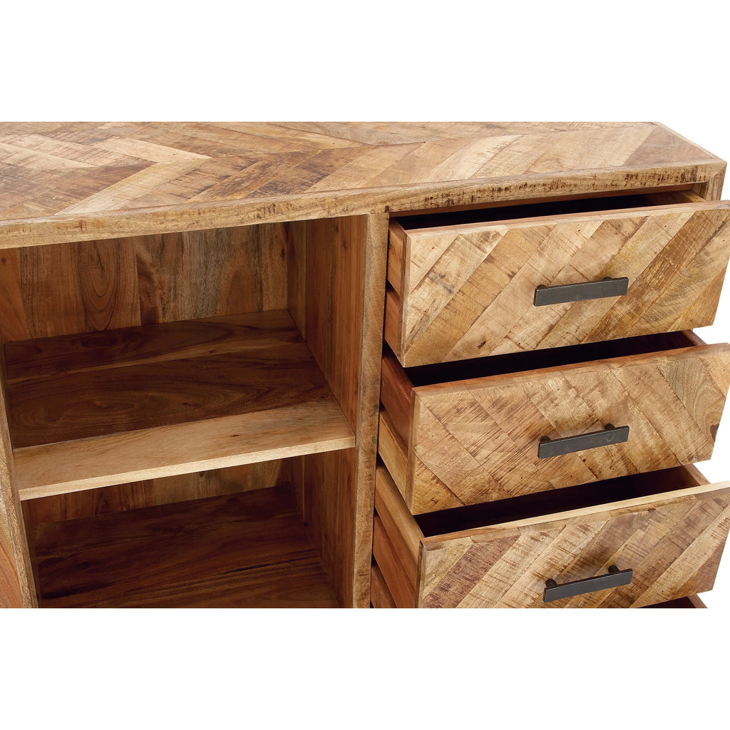 Brown Mango Wood 4 Drawers 1 Shelf 1 Door Geometric Cabinet G20576