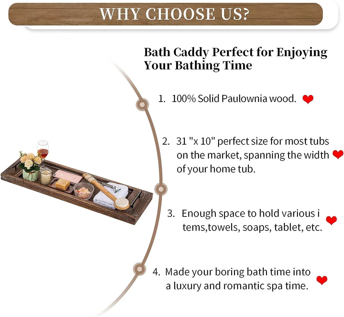 Wood Bath Tray with Handles A47514