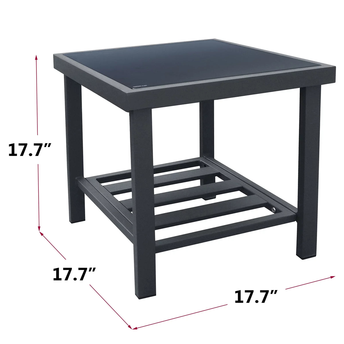 Aluminum Glass Square Side Table with Storage Shelf Y181