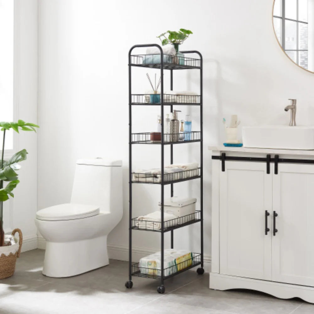 6 Tier Metal Wire Rolling Storage Cart with Wheels N26640