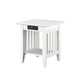 Solid Hardwood End Table with USB Charger Set of 2 White M3762