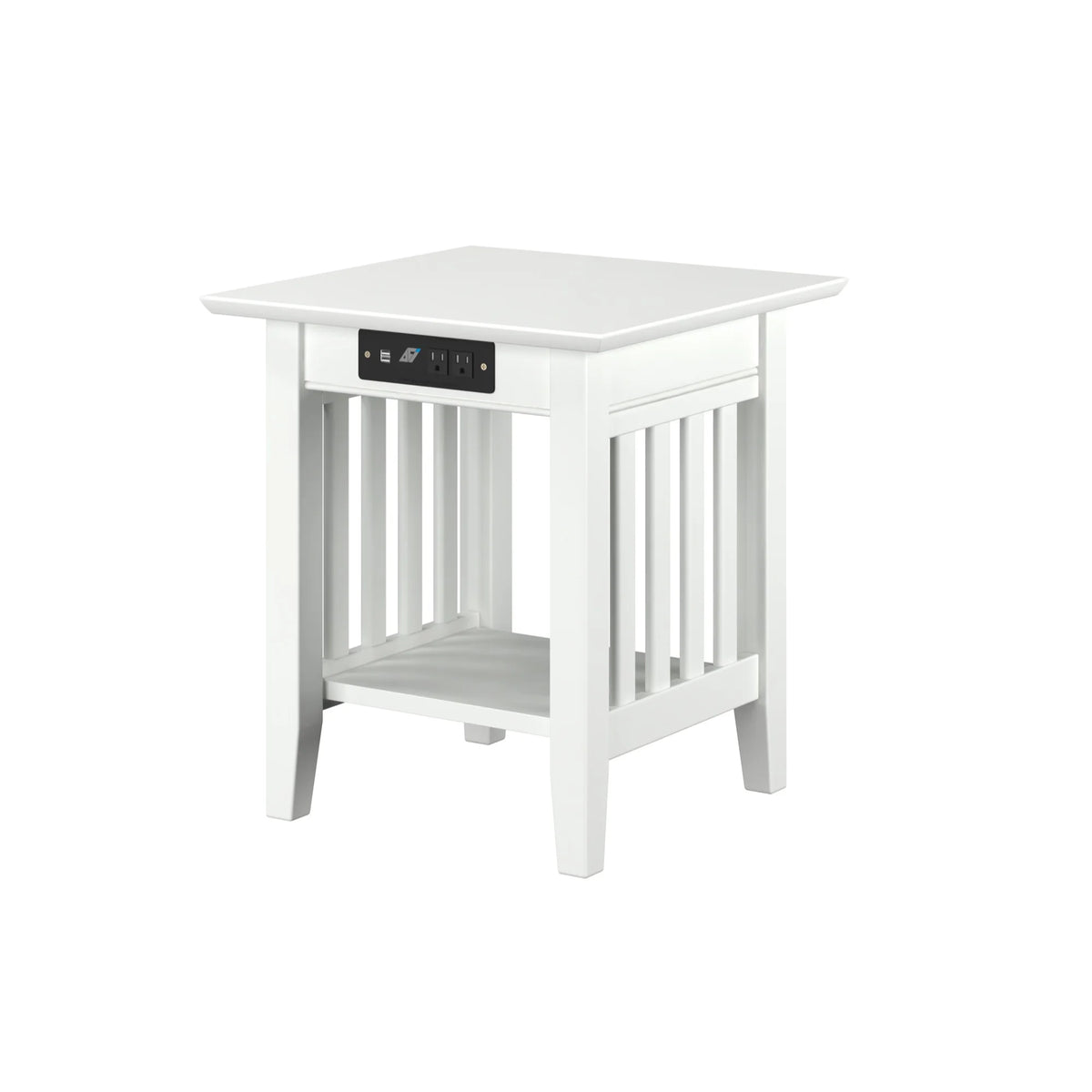 Solid Hardwood End Table with USB Charger Set of 2 White M3762