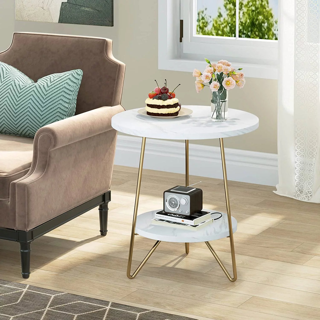 2 Tier Round Side Table with Shelves L701427