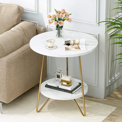 2 Tier Round Side Table with Shelves L701427