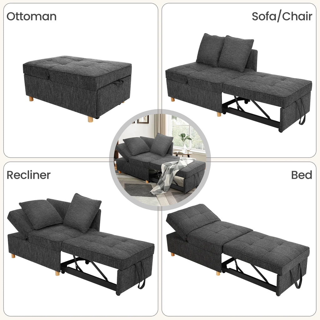 Black Convertible Sofa Bed Chair with 2 Pillows A35609