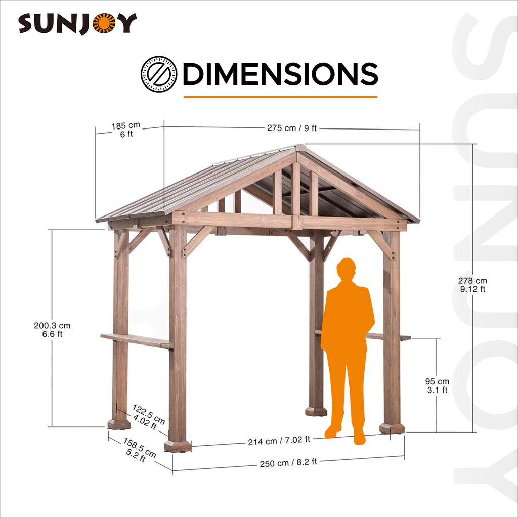 9 ft. x 6 ft. Cedar Wood Hardtop Grill Gazebo P16625