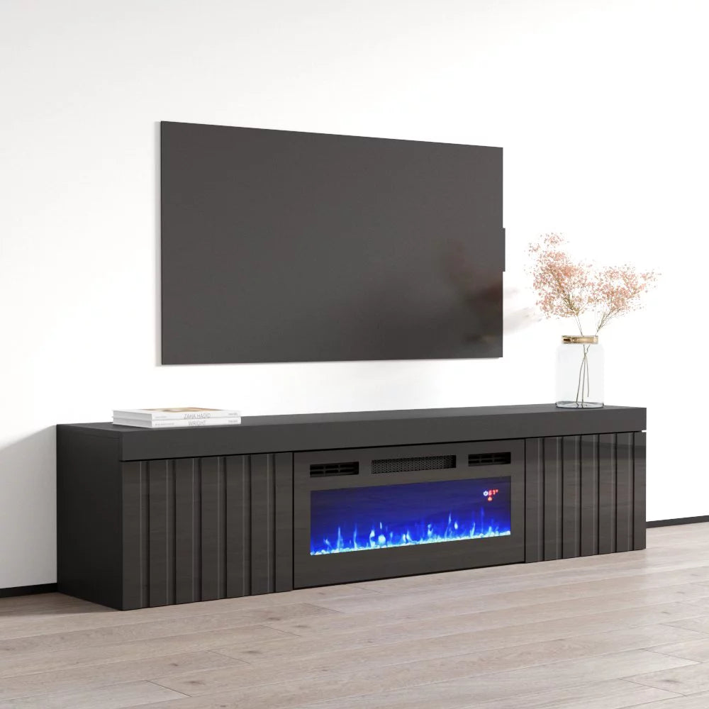 Floating Fireplace TV Stand for TVs up to 80" High Gloss V98270