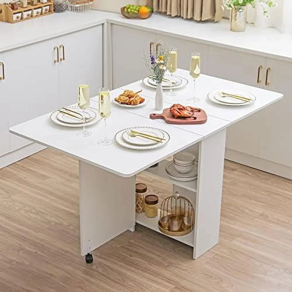 Folding Drop Leaf Dining Table with Racks White Marble T267