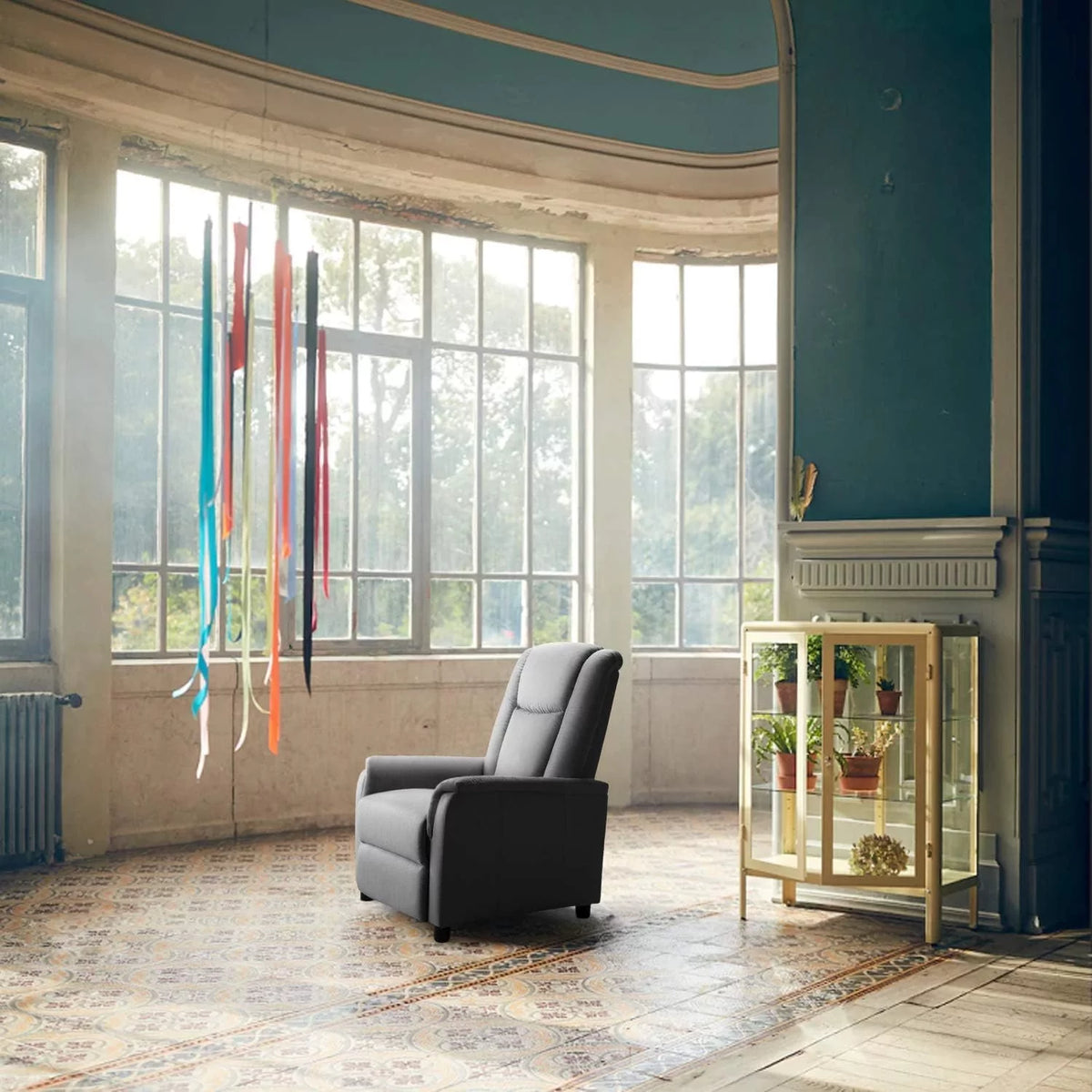 Fabric Recliner Chair with Footrest and Backrest J116