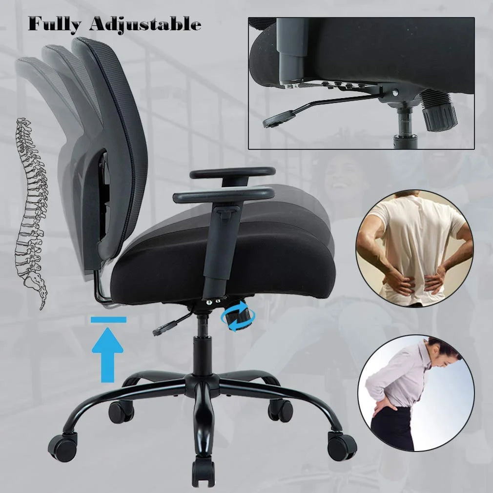 Black Mesh Ergonomic Office Chair 400 lbs with Wheels and Adjustable Arms P12772