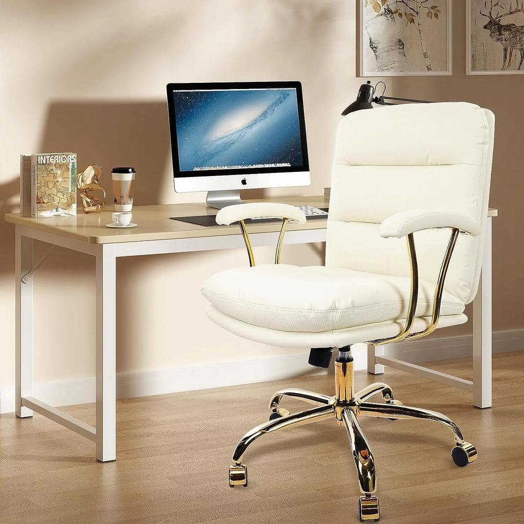 White Ergonomic Faux Leather Office Chair with Wheels and Arms F1626