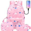 Pink Canvas School Backpack with USB Charging Port K687